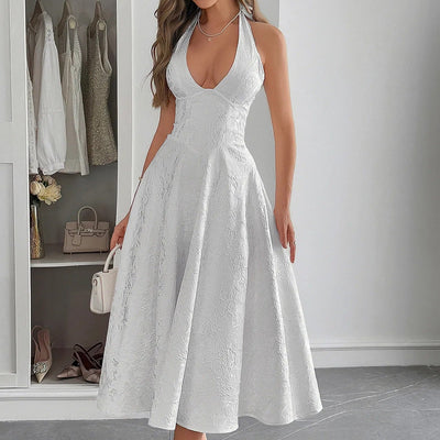 Midikleid für Frauen Jacquard elegant Neckholder-Ausschnitt - Mireille