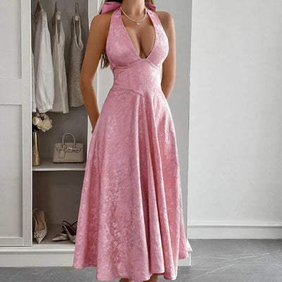 Midikleid für Frauen Jacquard elegant Neckholder-Ausschnitt - Mireille