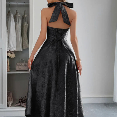 Midikleid für Frauen Jacquard elegant Neckholder-Ausschnitt - Mireille