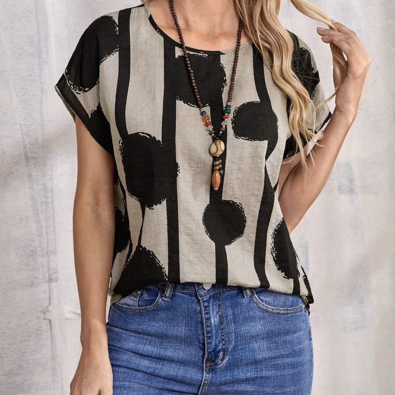 Damenbluse aus weichem Leinen mit lässigem Grafikdruck - Nadège