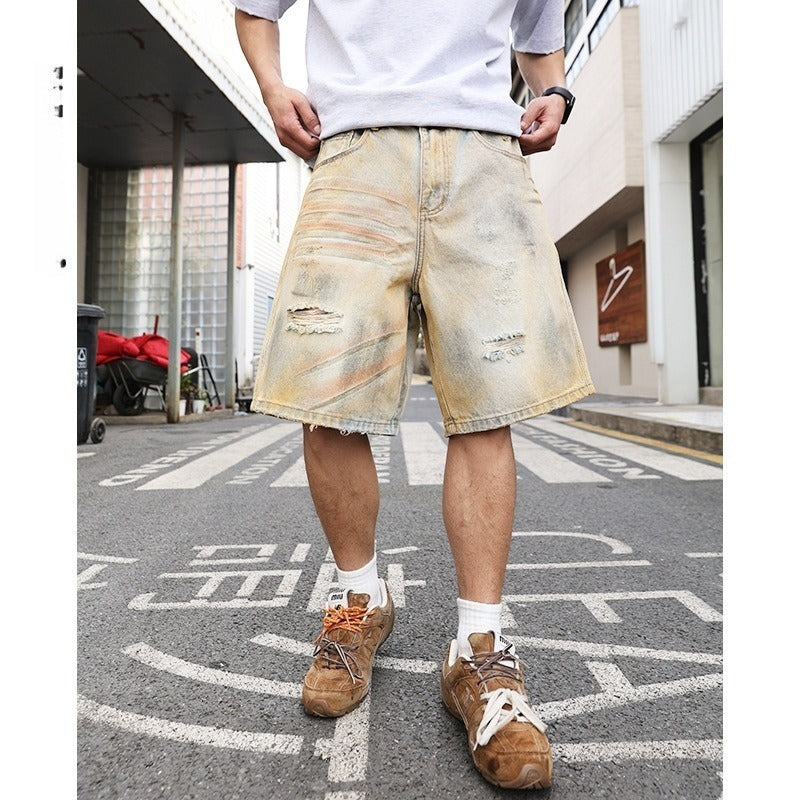 Herren Denim-Shorts mit weitem Bein ausgefranst - Elias