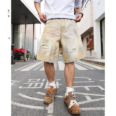 Herren Denim-Shorts mit weitem Bein ausgefranst - Elias