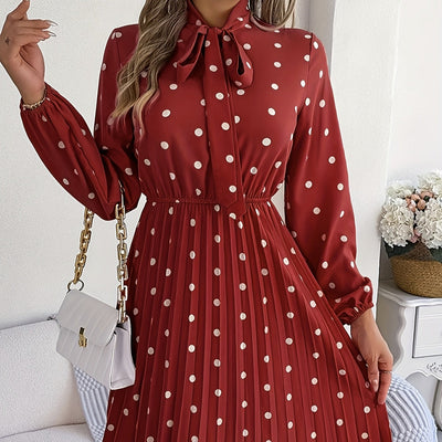 Midikleid aus Satin mit plissierten Tupfen - Cécile