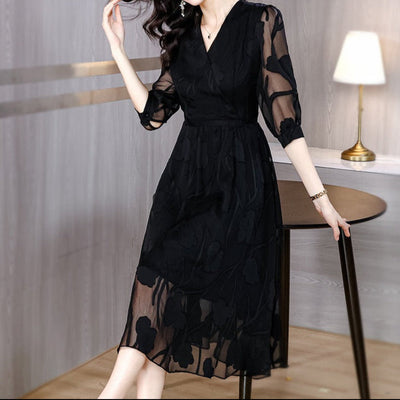 Damen Midikleid aus geblümtem Chiffon mit transparenten Ärmeln - Annelise