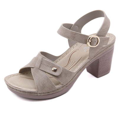 Damen-Sandalen mit breitem Absatz aus Kunstleder im Crossover-Design - Brigitte