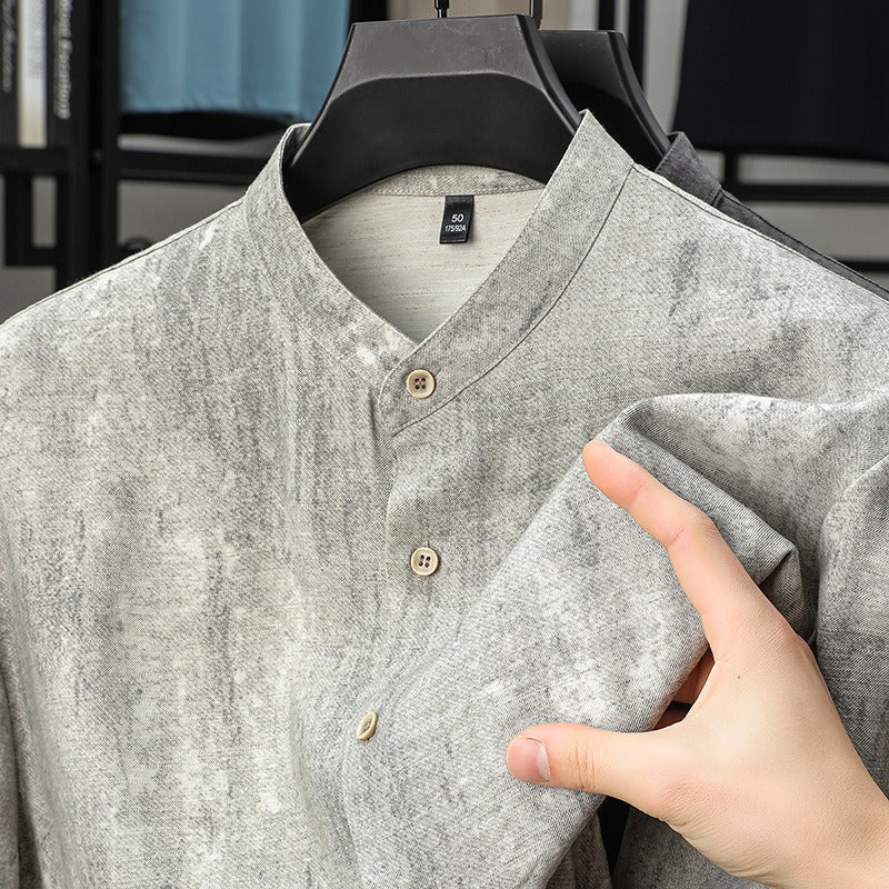 Atmungsaktives Leinenhemd für Herren mit Mao-Kragen - Agustin