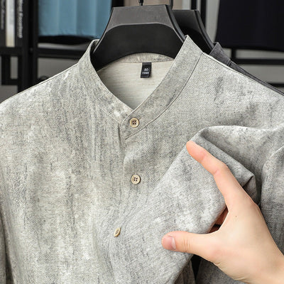 Atmungsaktives Leinenhemd für Herren mit Mao-Kragen - Agustin