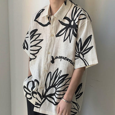 Herren-Kurzarmhemd aus Leinen mit kunstvollem Blumenmuster - Jörg