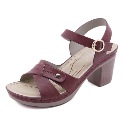 Damen-Sandalen mit breitem Absatz aus Kunstleder im Crossover-Design - Brigitte