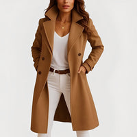 Camille - Eleganter Damenmantel mit Taschen in Braun