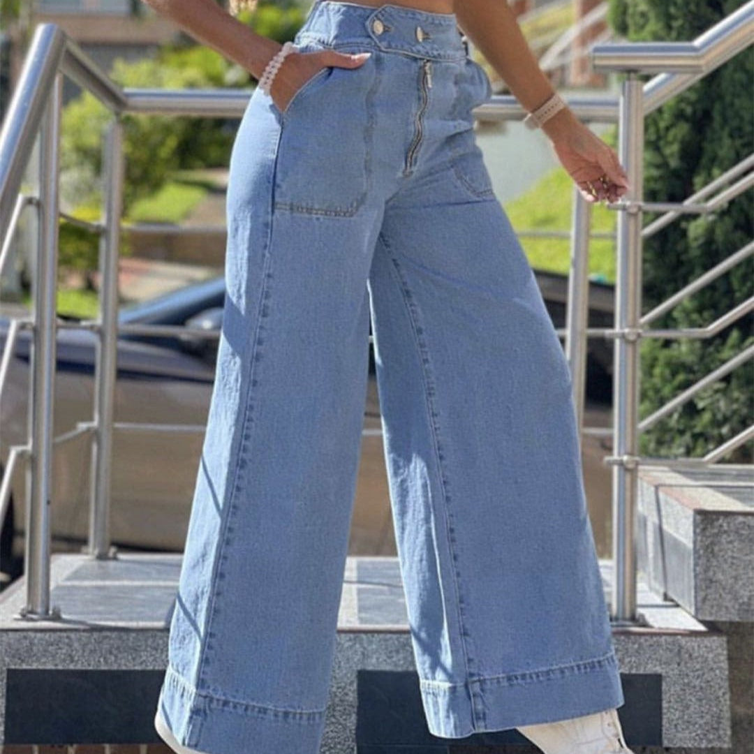 Damen-Jeanshose mit hoher Taille und weitem Bein - Romina