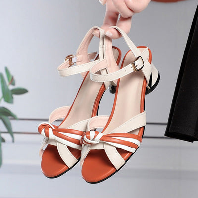 Damen Sandalen mit niedrigem Absatz aus geflochtenem Kunstleder in elegantem Stil - Noémie