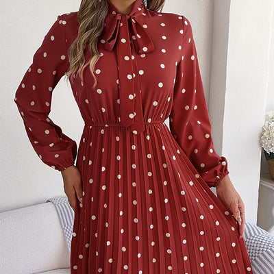 Midikleid aus Satin mit plissierten Tupfen - Cécile