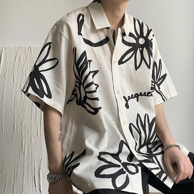 Herren-Kurzarmhemd aus Leinen mit kunstvollem Blumenmuster - Jörg