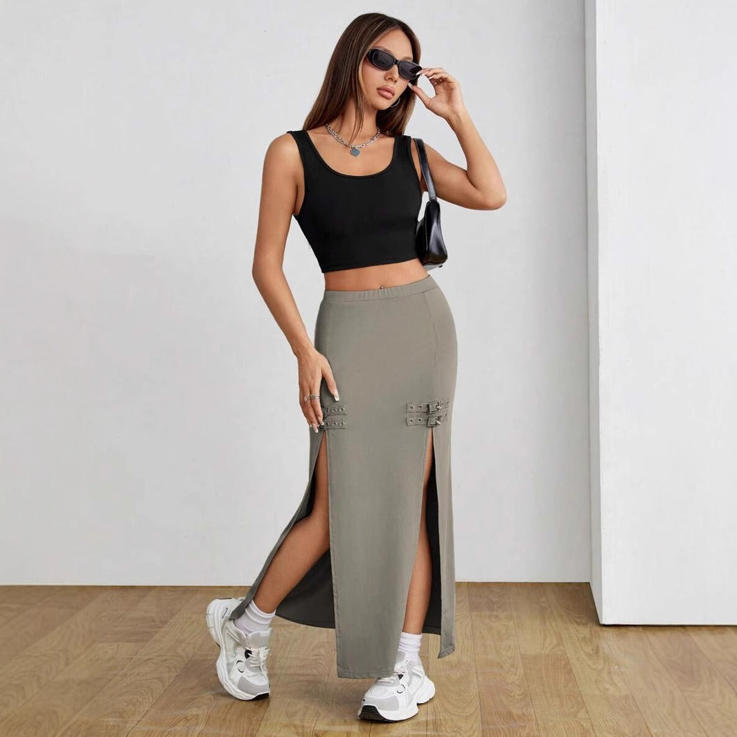 Langer Damenrock mit Seitenschlitzen im urbanen Stil - Victoria