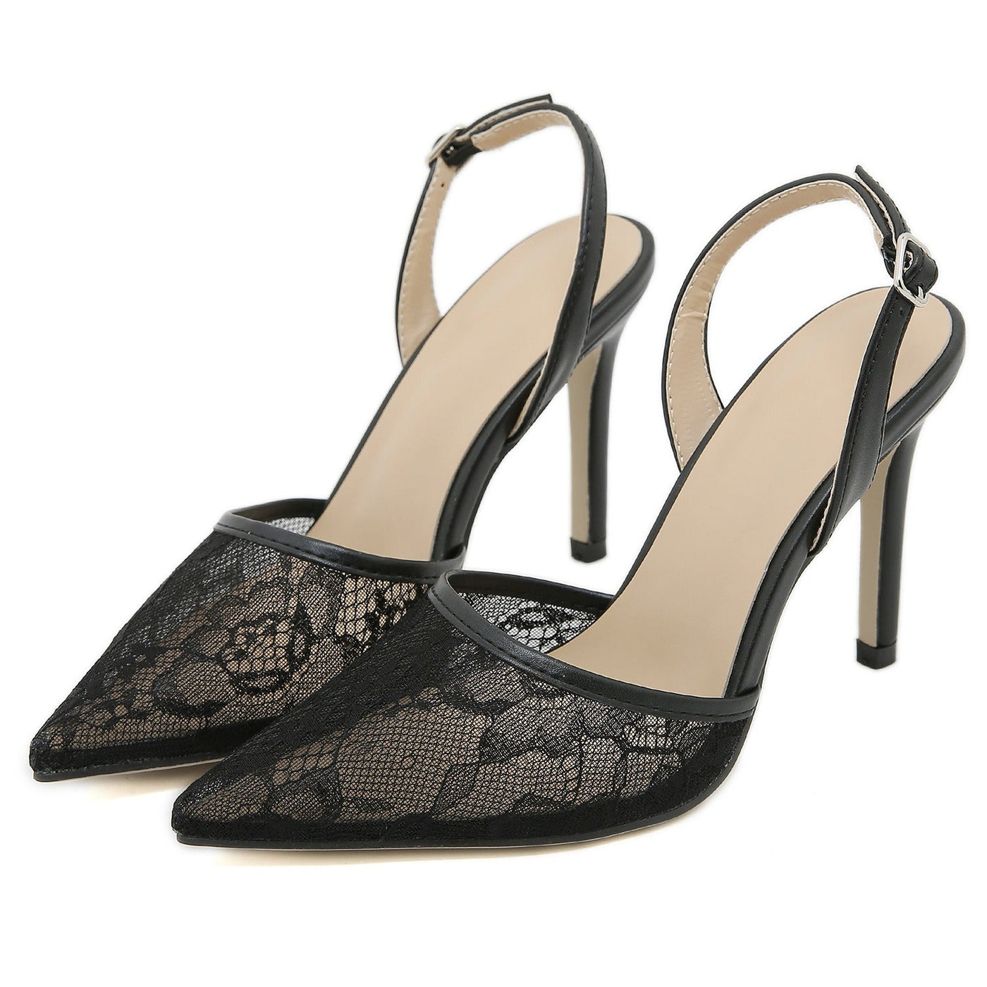 Damen Schuhe mit hohem Absatz, florale Spitze, eleganter Stil - Mireia