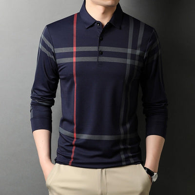 Technisch gestricktes Herren-Poloshirt mit langen Ärmeln und Karos - Gaël