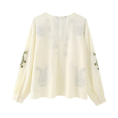 Bestickte Baumwollbluse mit V-Ausschnitt für Damen - Maialen