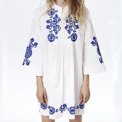 Kurzes besticktes Baumwollkleid im Ethno-Stil für Frauen - Irati