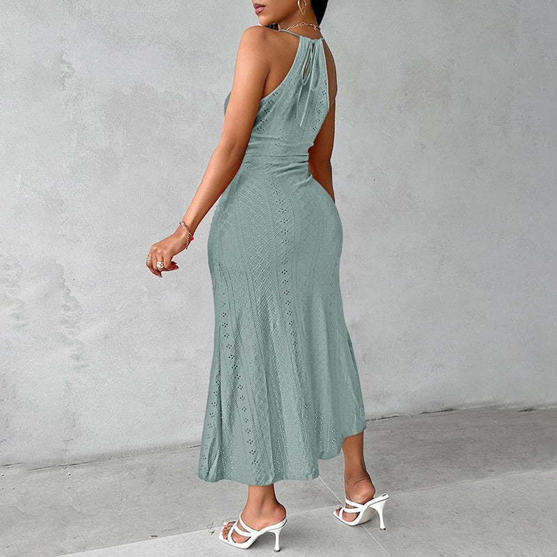 Gehäkeltes durchbrochenes Midikleid für Damen mit Schlitz vorne - Elvia