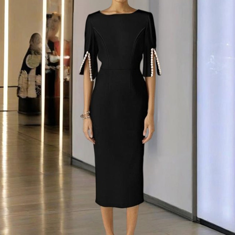 Elegantes Damen-Midikleid mit Perlendetail - Amaia