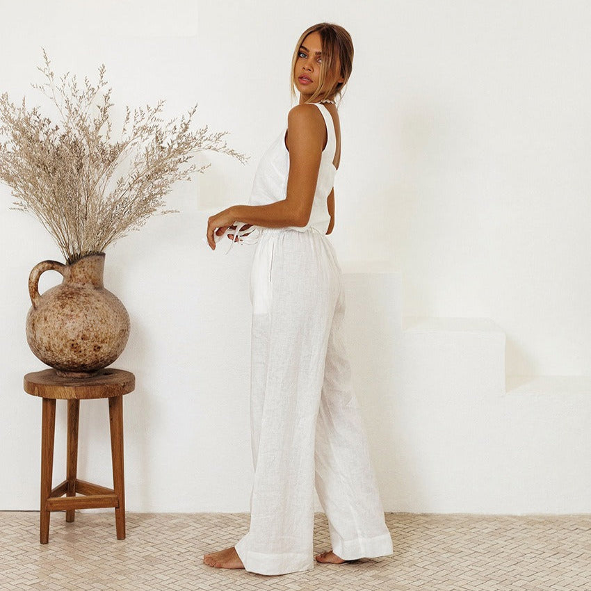 Locker sitzendes Strumpfhalter-Set aus Leinen für Damen - Martina