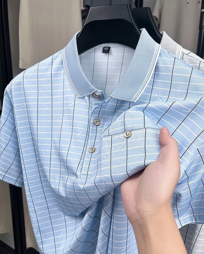 Herren-Poloshirt im klassischen Stil aus atmungsaktivem Stoff mit Tasche - Gerardo