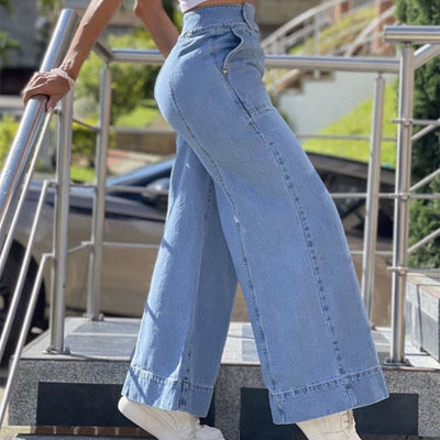 Damen-Jeanshose mit hoher Taille und weitem Bein - Romina