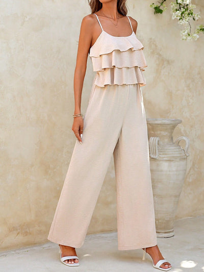 Trägerloser Damen Jumpsuit mit Rüschen im Palazzo Stil - Amira