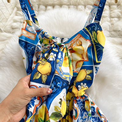 Langes Kleid mit Zitrusprint trägerlos - Nina