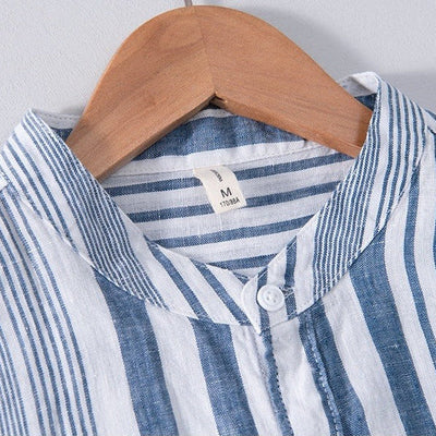 Herrenhemd aus Leinen, Mao-Kragen, vertikale Streifen - Étienne