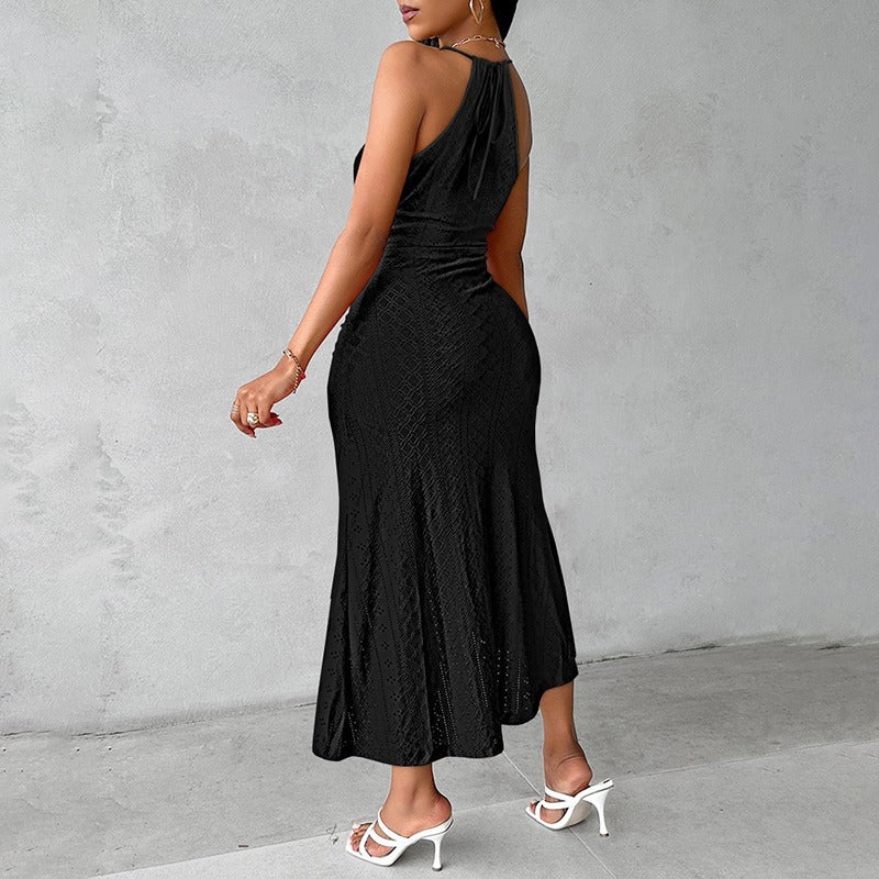 Gehäkeltes durchbrochenes Midikleid für Damen mit Schlitz vorne - Elvia