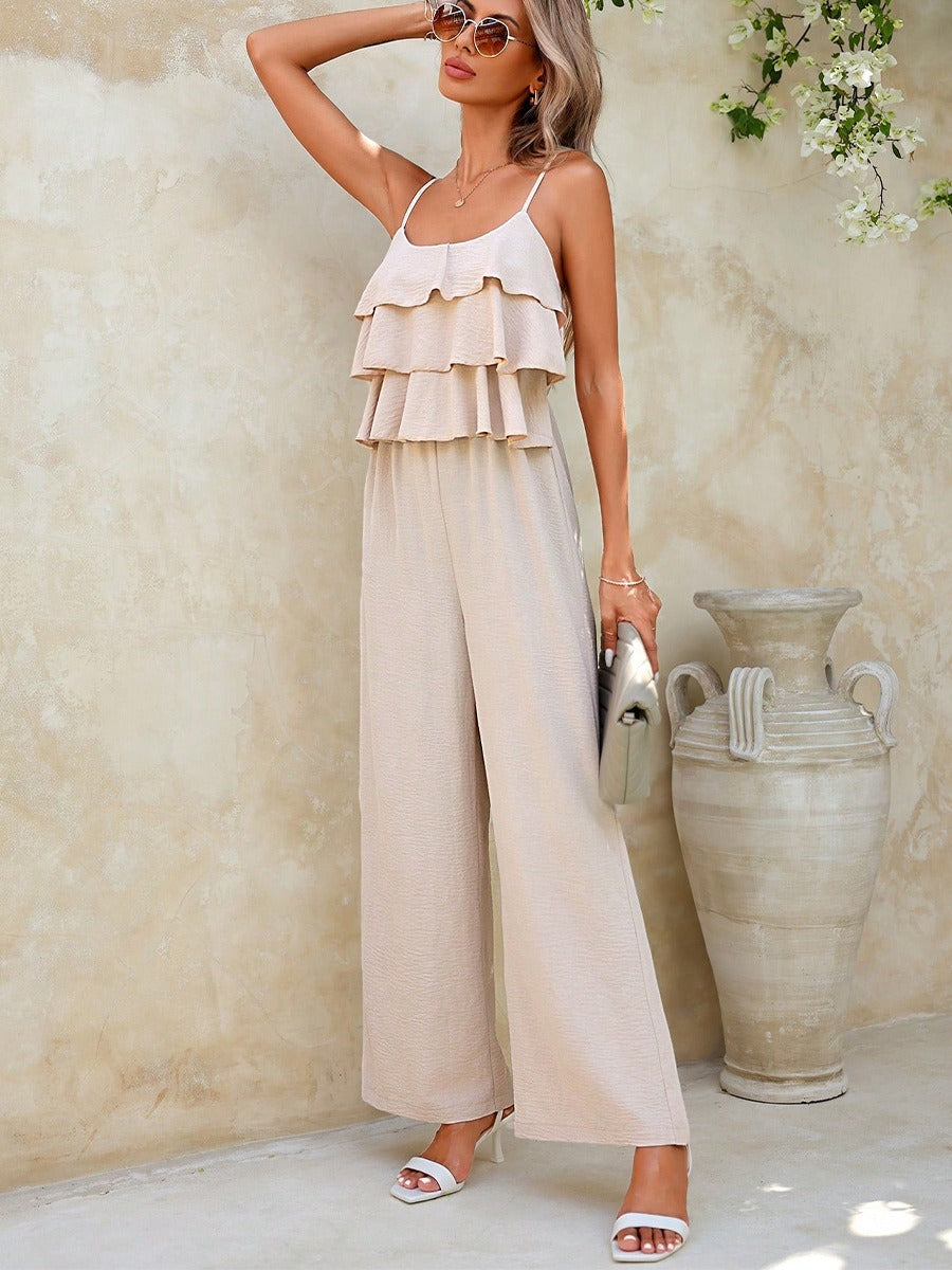 Trägerloser Damen Jumpsuit mit Rüschen im Palazzo Stil - Amira