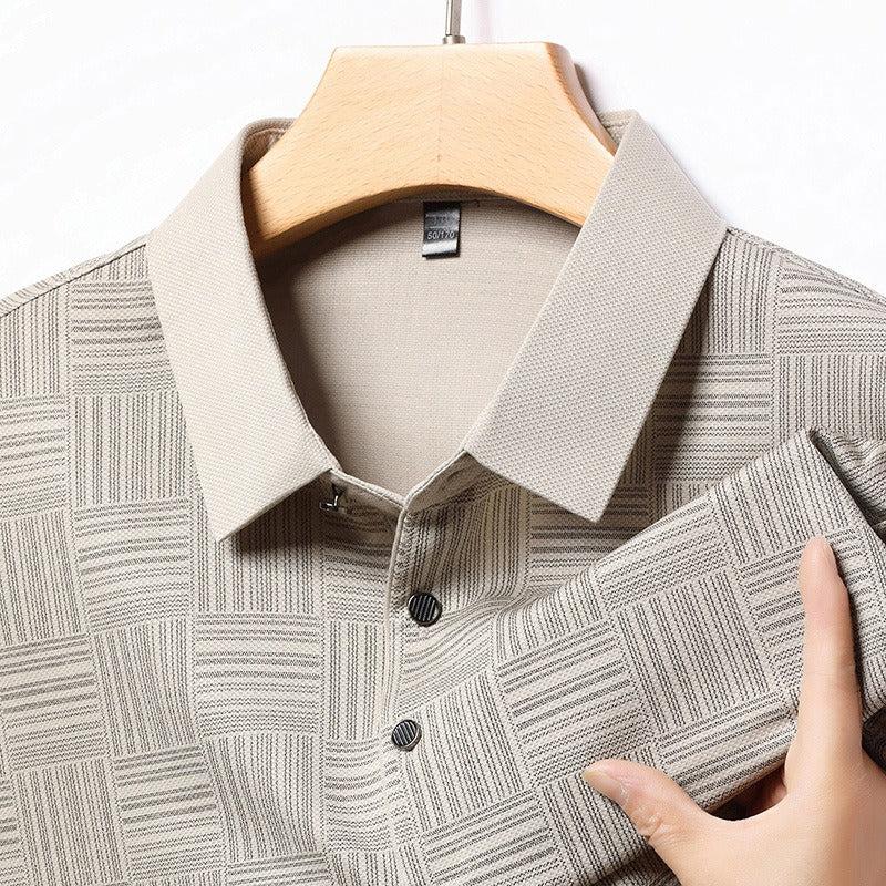 Geometrisch strukturiertes Langarm-Poloshirt für Herren aus Strick - Hugo