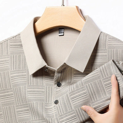 Geometrisch strukturiertes Langarm-Poloshirt für Herren aus Strick - Hugo