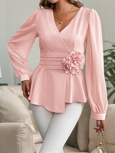 Damenbluse mit dreidimensionaler Blume im Schößchenstil aus Chiffon - Emilia