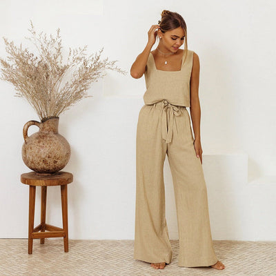 Locker sitzendes Strumpfhalter-Set aus Leinen für Damen - Martina