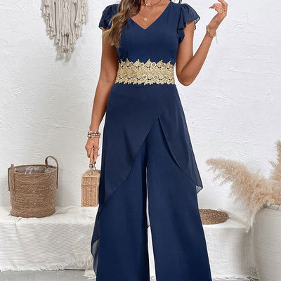 Langer Damen-Overall aus Chiffon mit eleganter floraler Spitze - Julieta