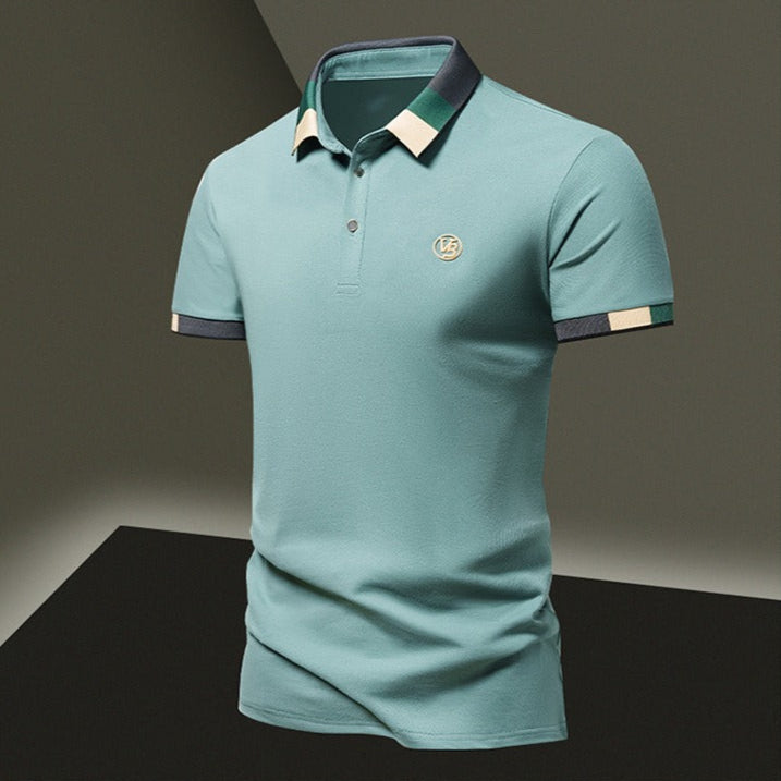 Gestricktes Herren-Poloshirt mit geometrischer Struktur und langen Ärmeln - Joan