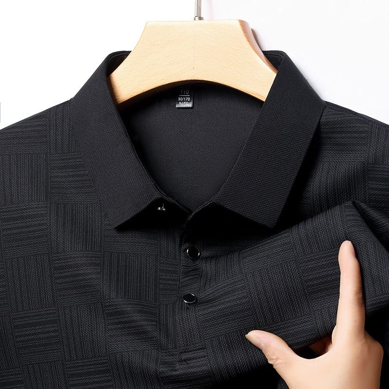 Geometrisch strukturiertes Langarm-Poloshirt für Herren aus Strick - Hugo