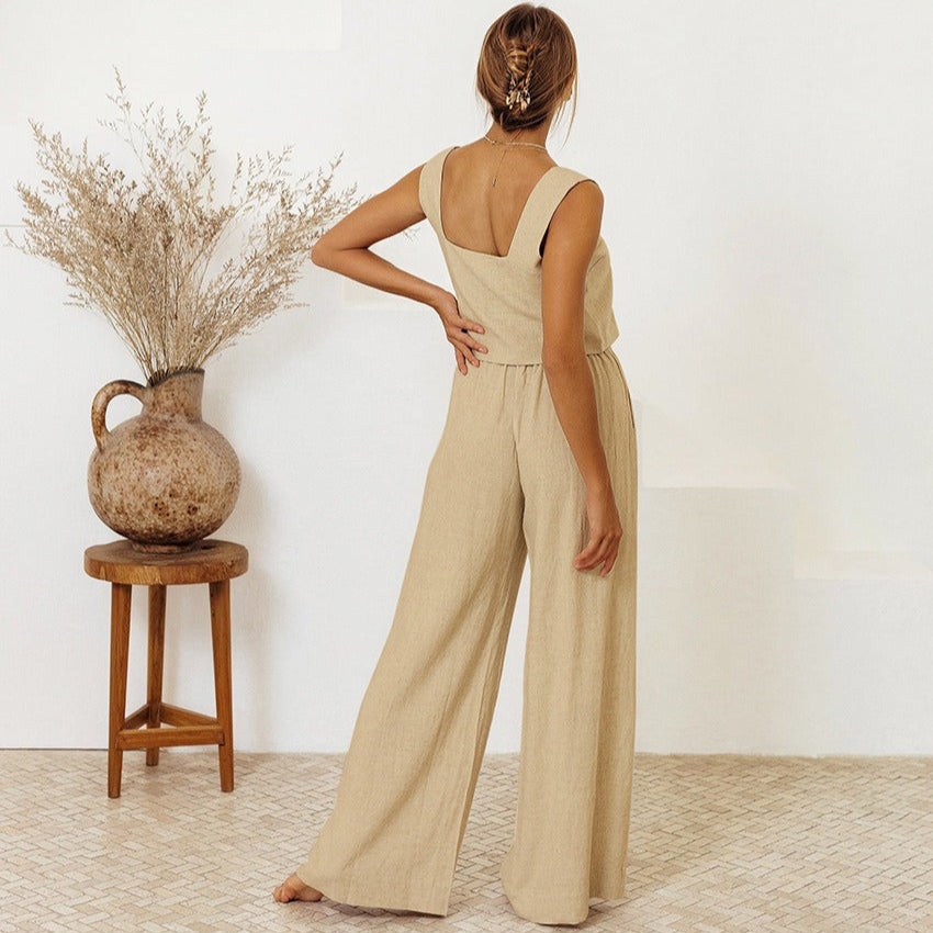 Locker sitzendes Strumpfhalter-Set aus Leinen für Damen - Martina