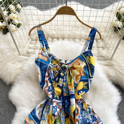 Langes Kleid mit Zitrusprint trägerlos - Nina