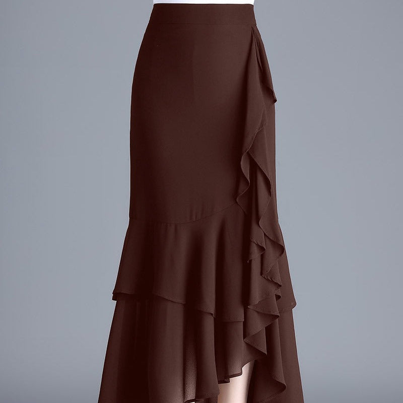 Damen-Midirock aus Chiffon mit Tiermotiv und Rüschen - Renata