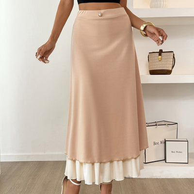 Langer fließender doppellagiger Satinrock für Damen - Remi