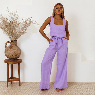 Locker sitzendes Strumpfhalter-Set aus Leinen für Damen - Martina