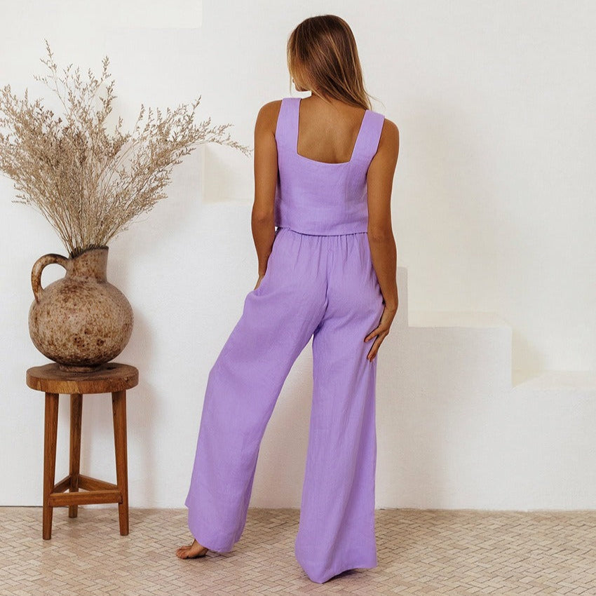 Locker sitzendes Strumpfhalter-Set aus Leinen für Damen - Martina