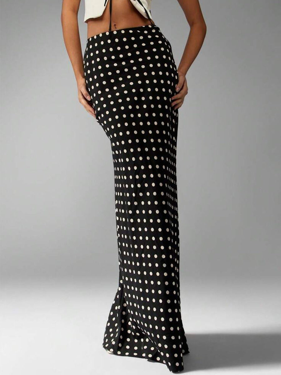 Langer Damenrock aus Viskose mit Tupfenmuster, tailliert - Karla