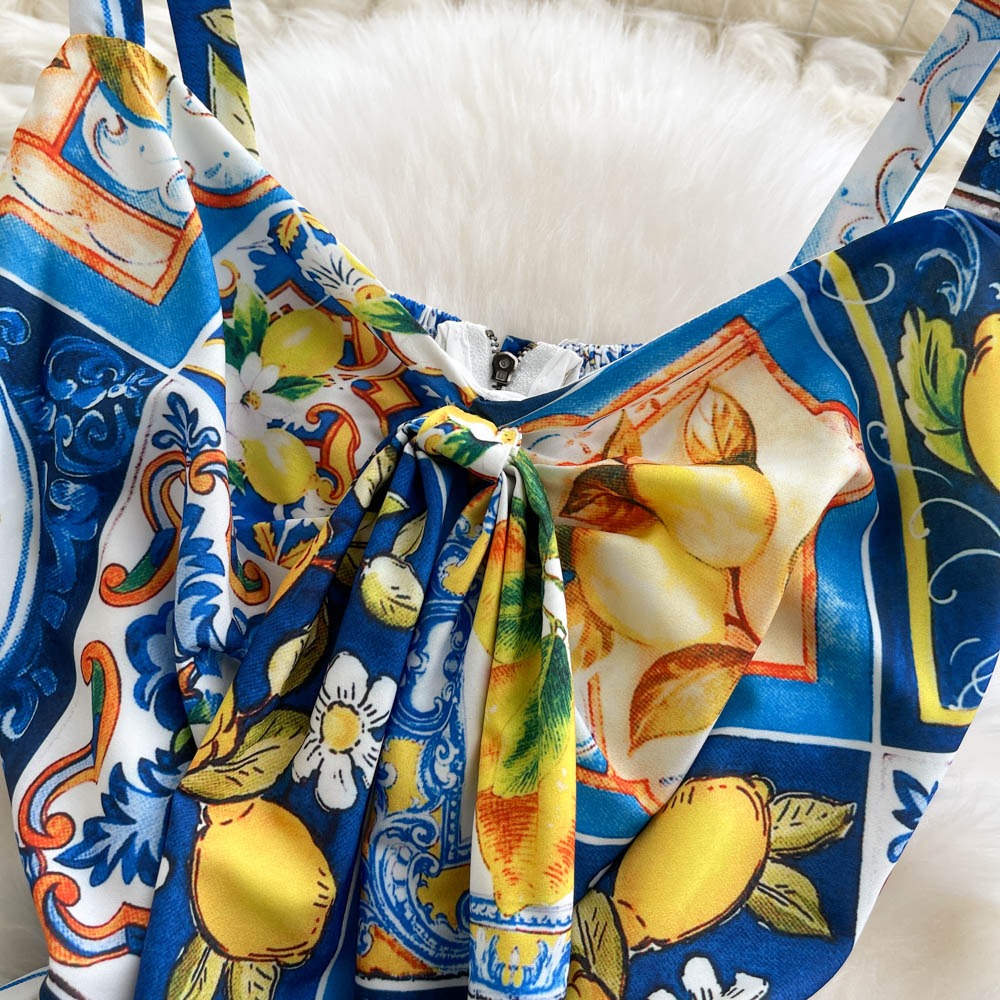 Langes Kleid mit Zitrusprint trägerlos - Nina