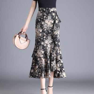 Damen-Midirock aus Chiffon mit Tiermotiv und Rüschen - Renata