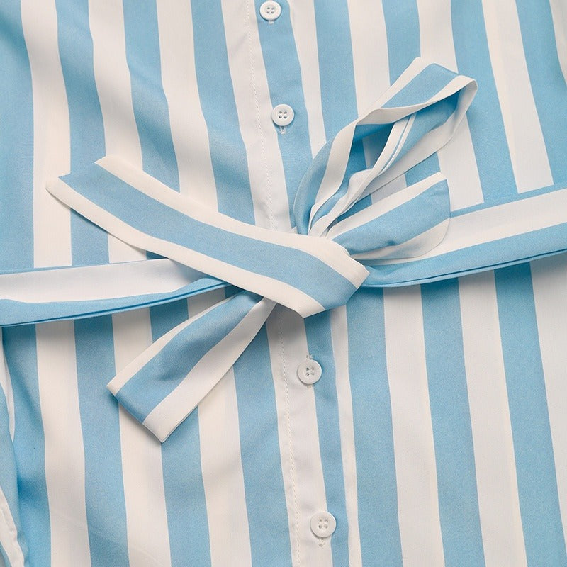 Langärmelige Damenbluse mit vertikalen Streifen und Gürtel - Marieke